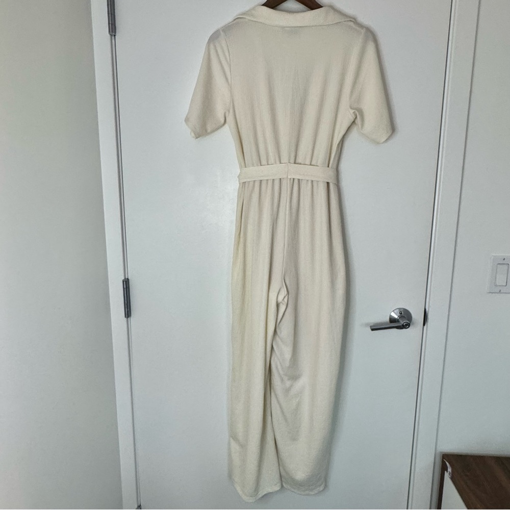 Size 4 Small ASOS Design White Cream Lined Minimalist Jumpsuit with Belt Tie - Picture 2 of 16